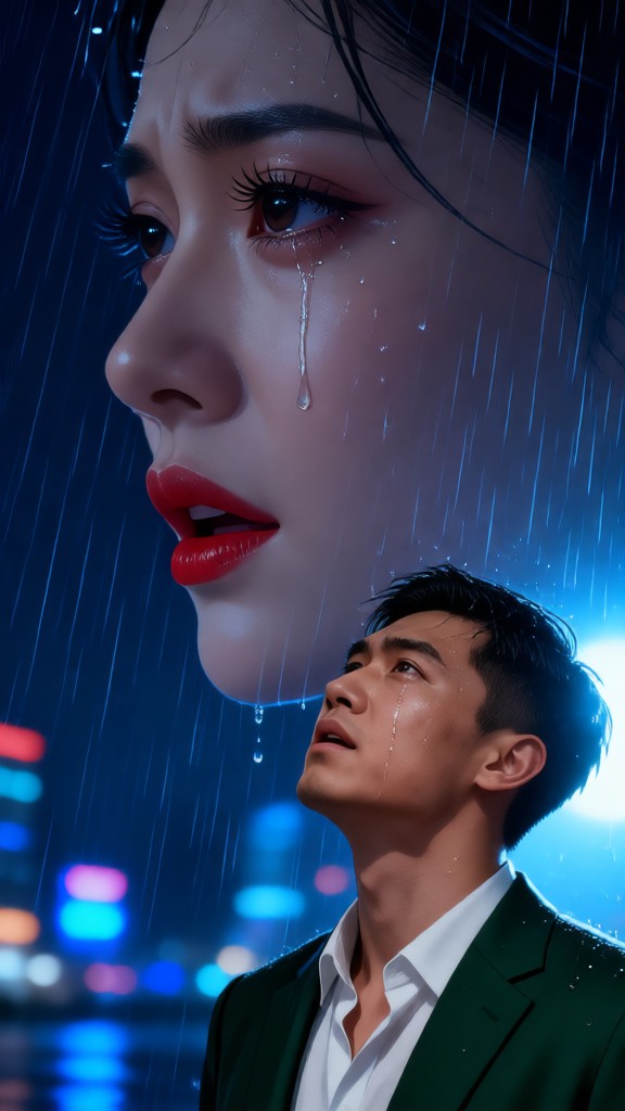 Sad man and woman on a rainy day-04-I image