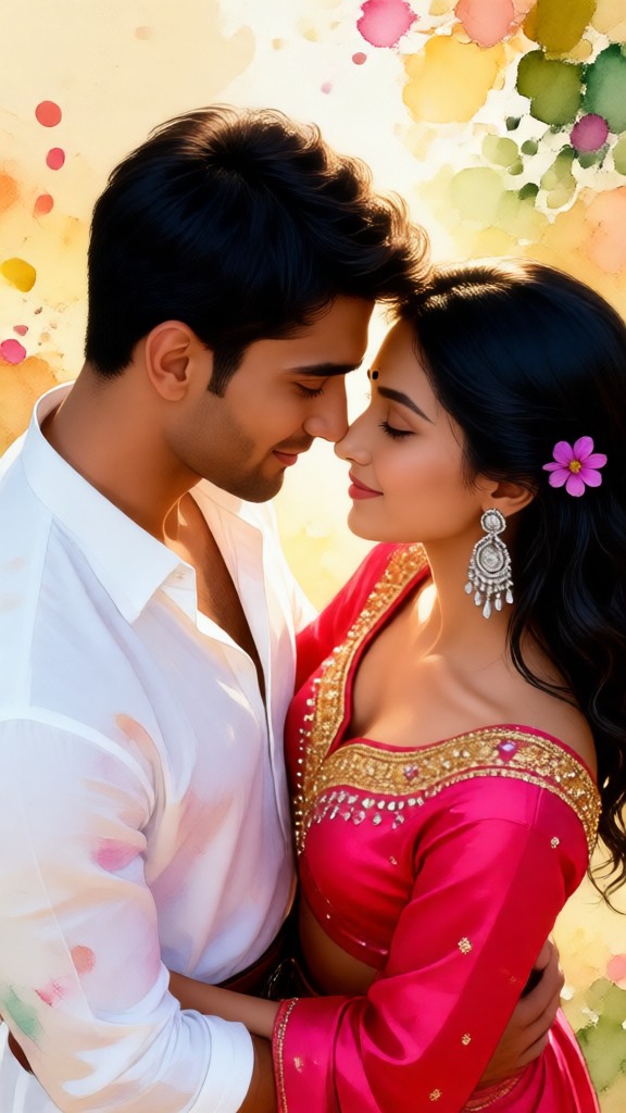 Sweet Couple Colorful Painted Portrait image