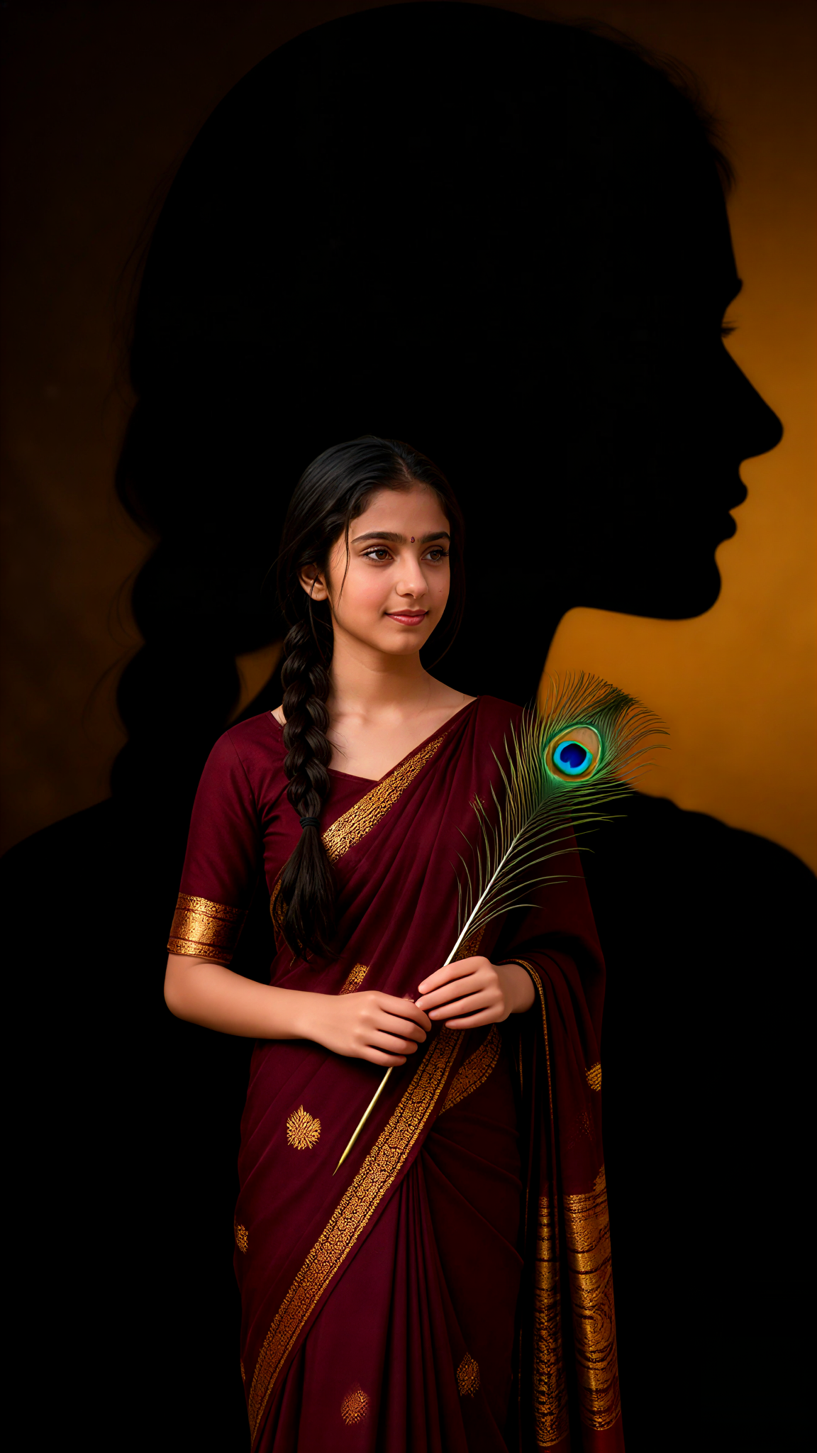 Peacock-themed saree photoshoot with dramatic lighting image