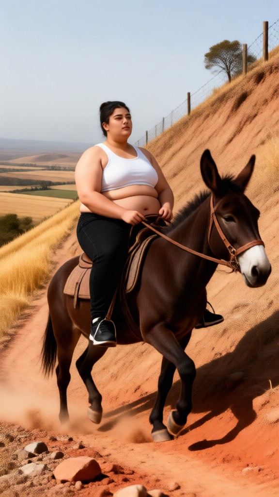 Fat Human Riding Donkey-02 image