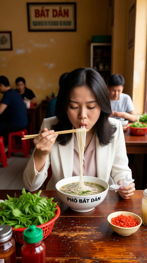 Vietnamese street side river noodle restaurant image