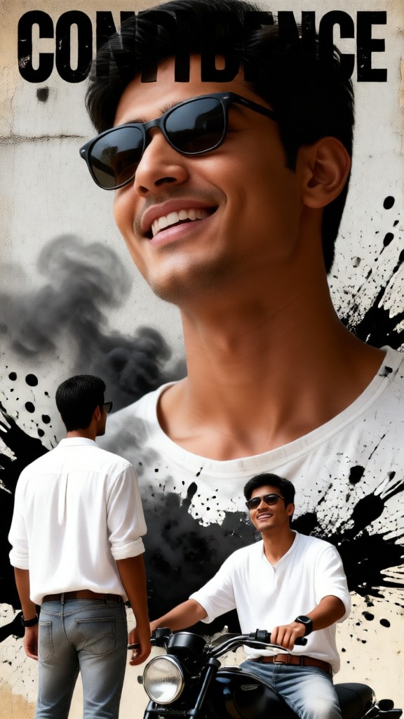 Triple exposure wearing sunglasses image