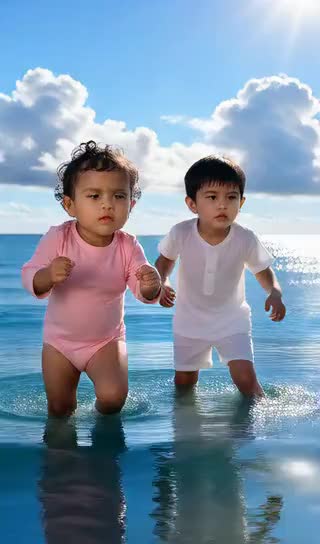 Boy And Girl Ocean Happy Dance image