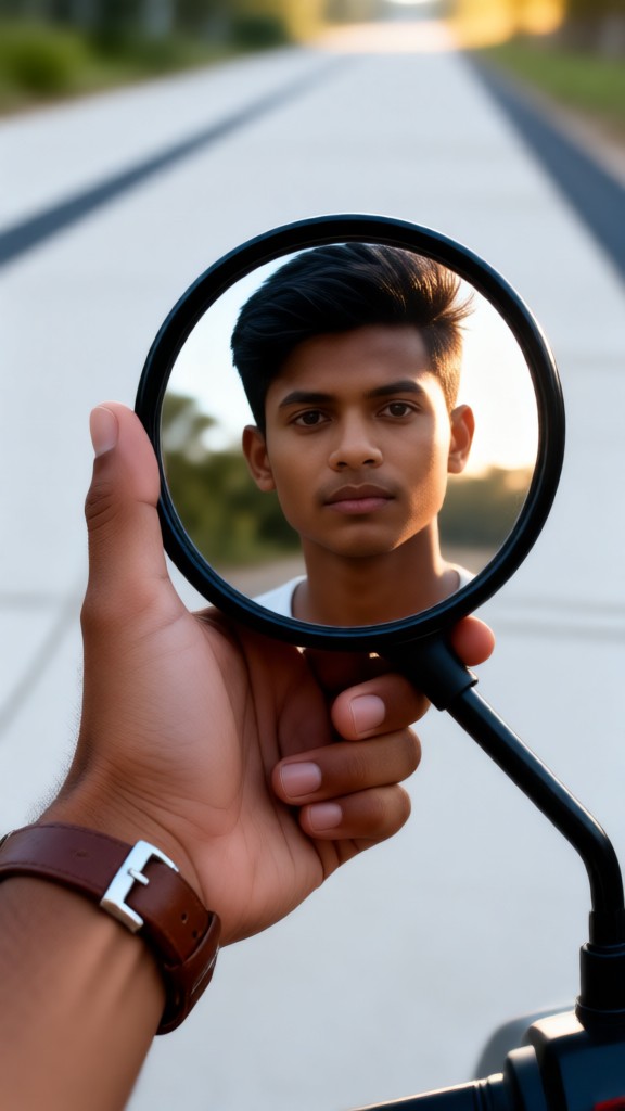 Looking at Myself in Motorcycle Mirror image