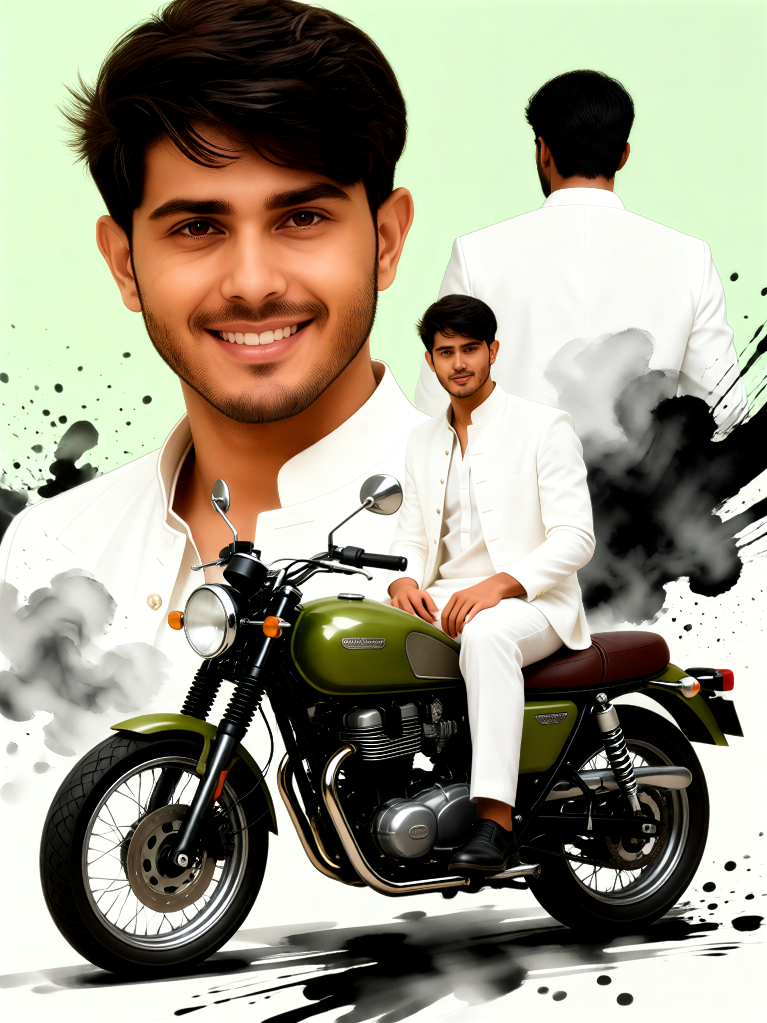 Motorcycle Splash Ink Multiple Exposure Portrait Poster image