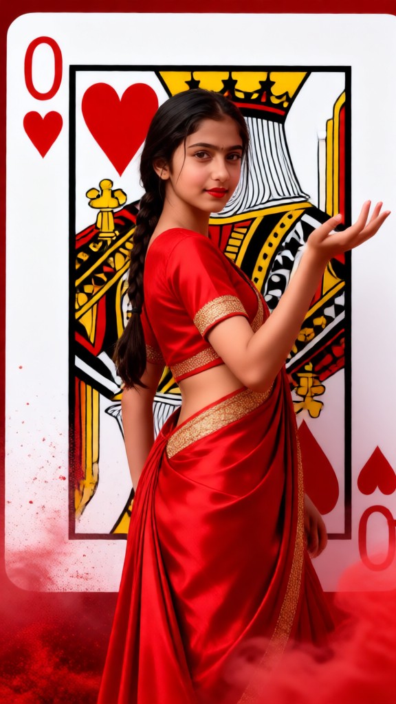 Queen of Hearts-themed saree photoshoot image