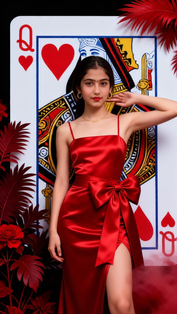 Queen of Hearts-themed saree photoshoot image