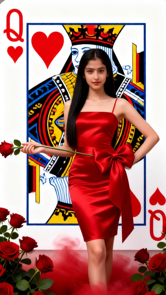 Queen of Hearts-themed saree photoshoot image