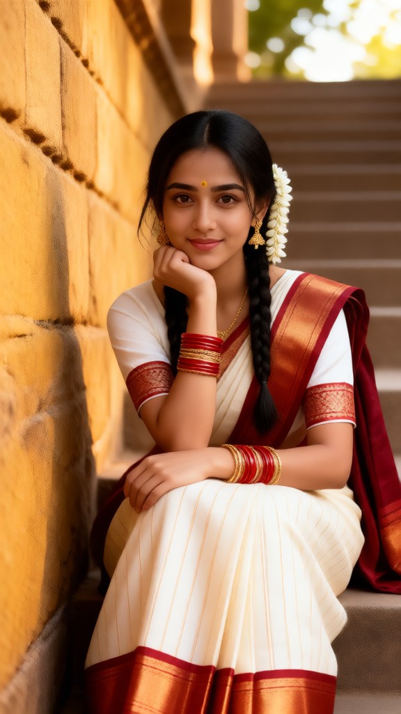 beautiful girl sitting on the steps image