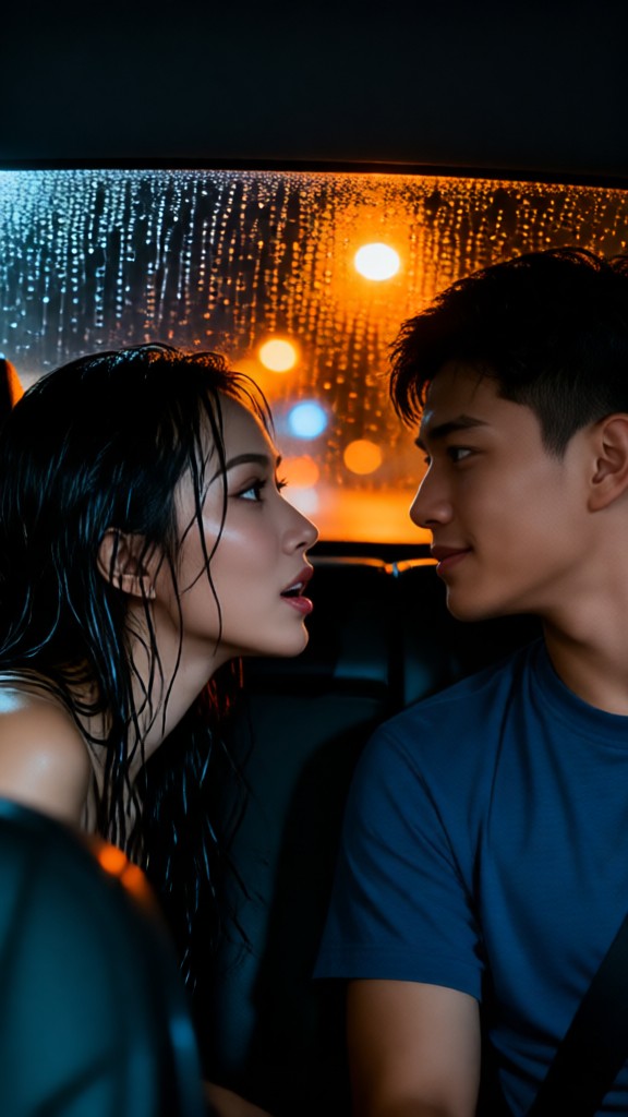Kissing in the car on a rainy night-v5 image