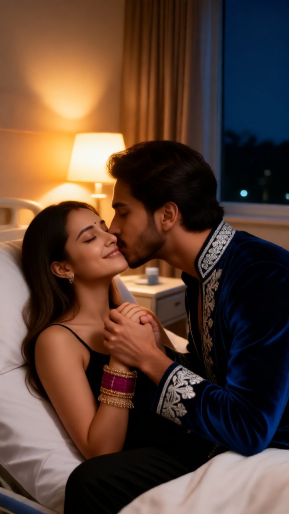Night companionship cheek kiss image
