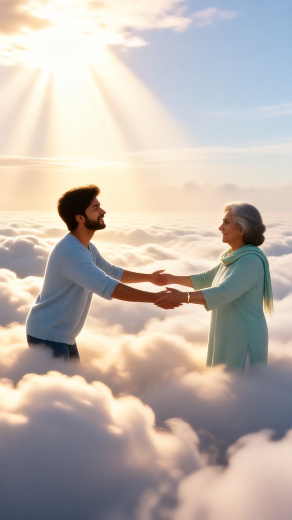Hugging with family amid the clouds image
