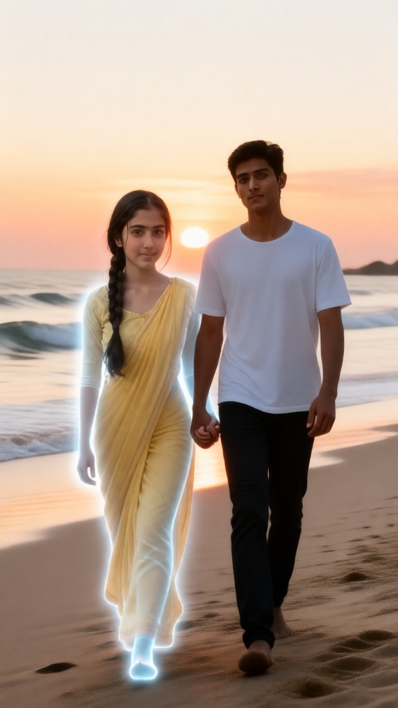Walking by the seaside with my family image