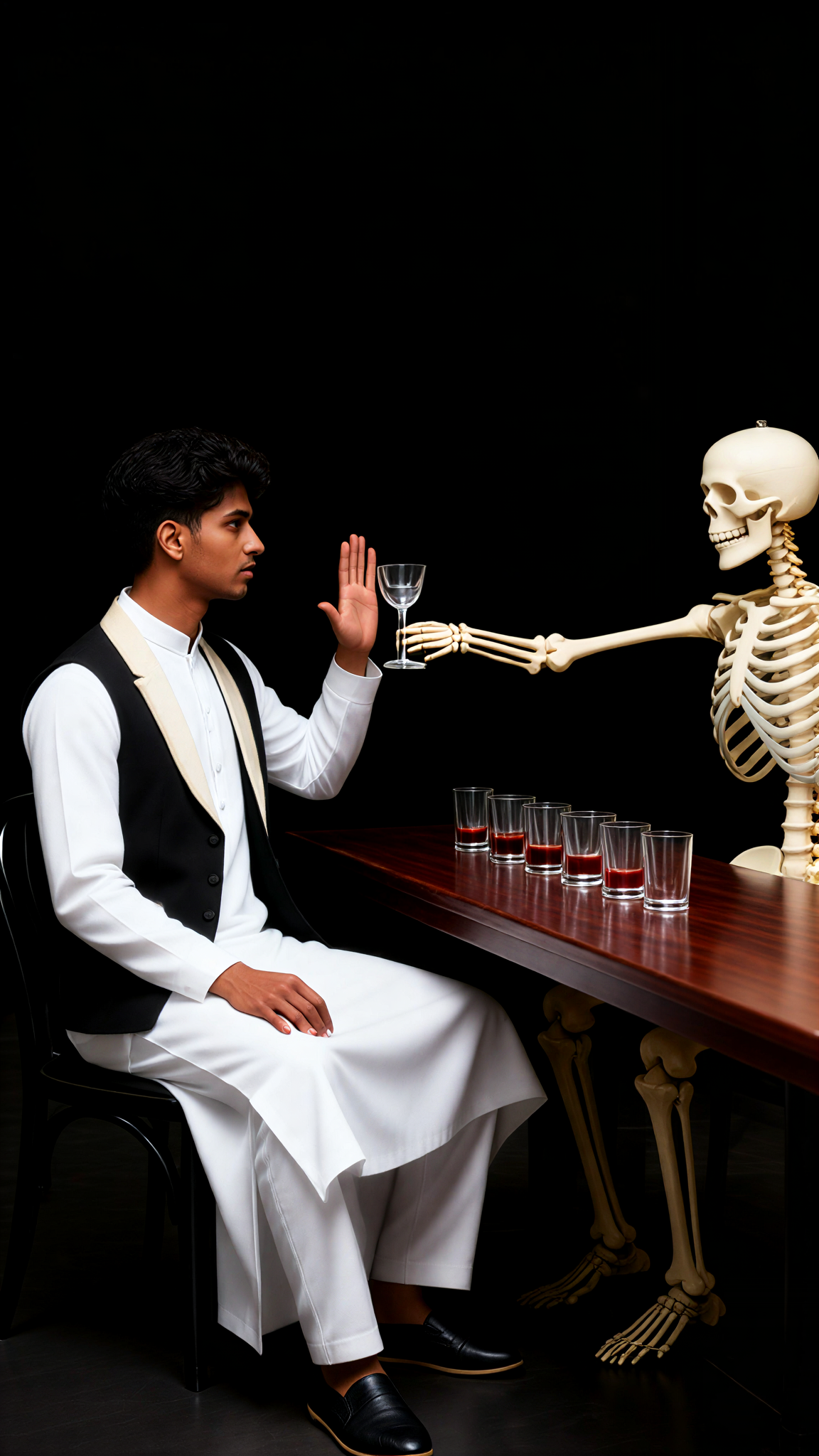 Refusing to drink with a skeleton image
