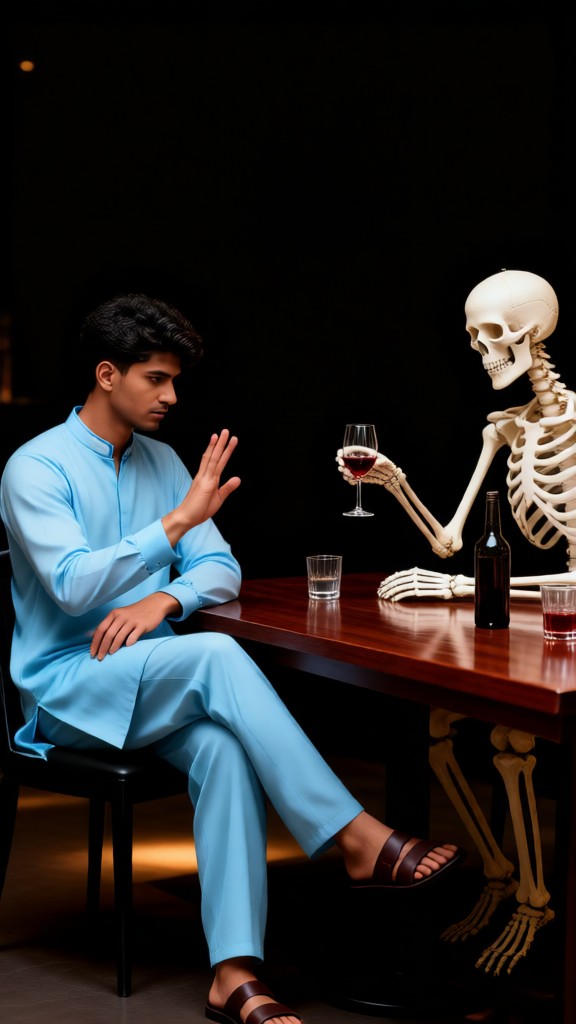 Refusing to drink with a skeleton image