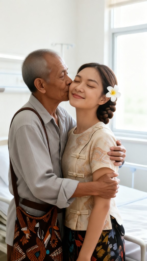 Leaving the hospital, embracing and kissing image