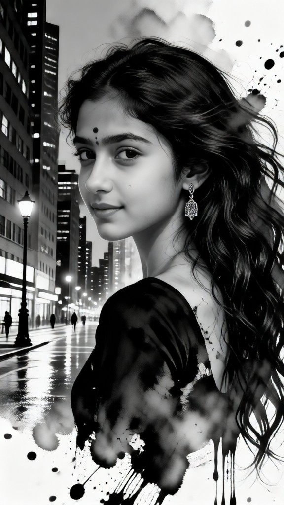 Portrait of a girl in profile with ink-style aesthetics image