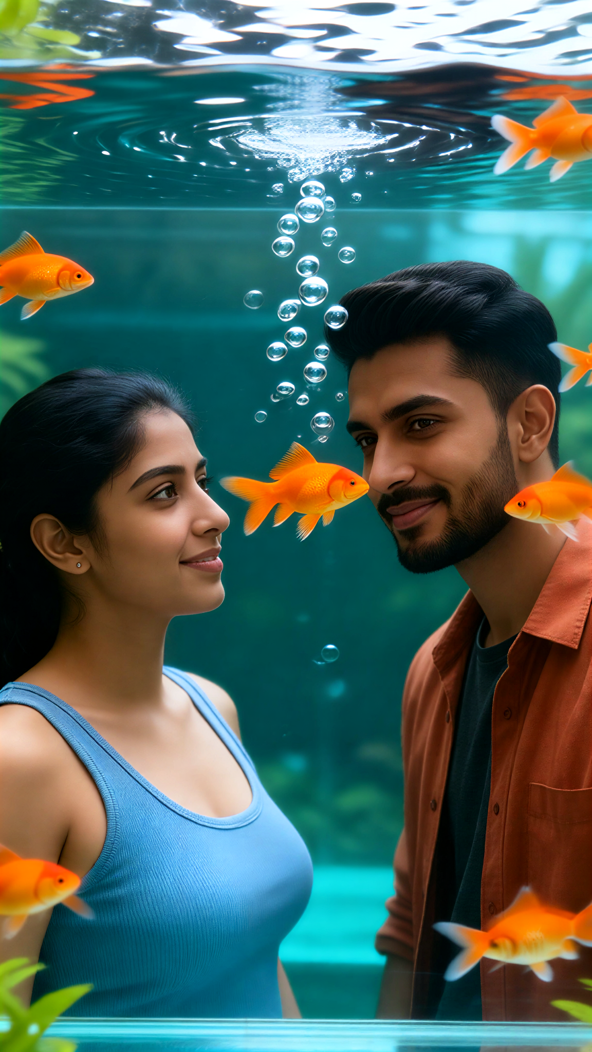 Central goldfish eye contact immersive photo image