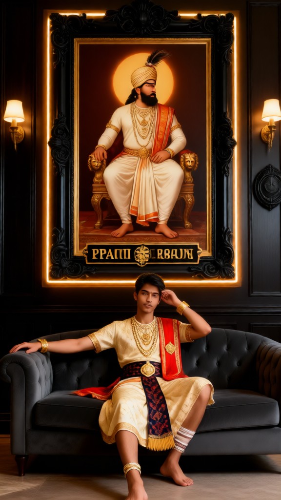 man with a statue in his luxury mansion image