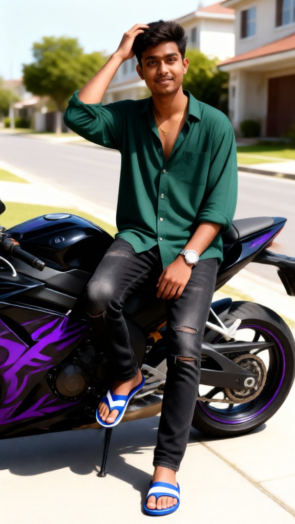 Handsome Man With Motorcycle image