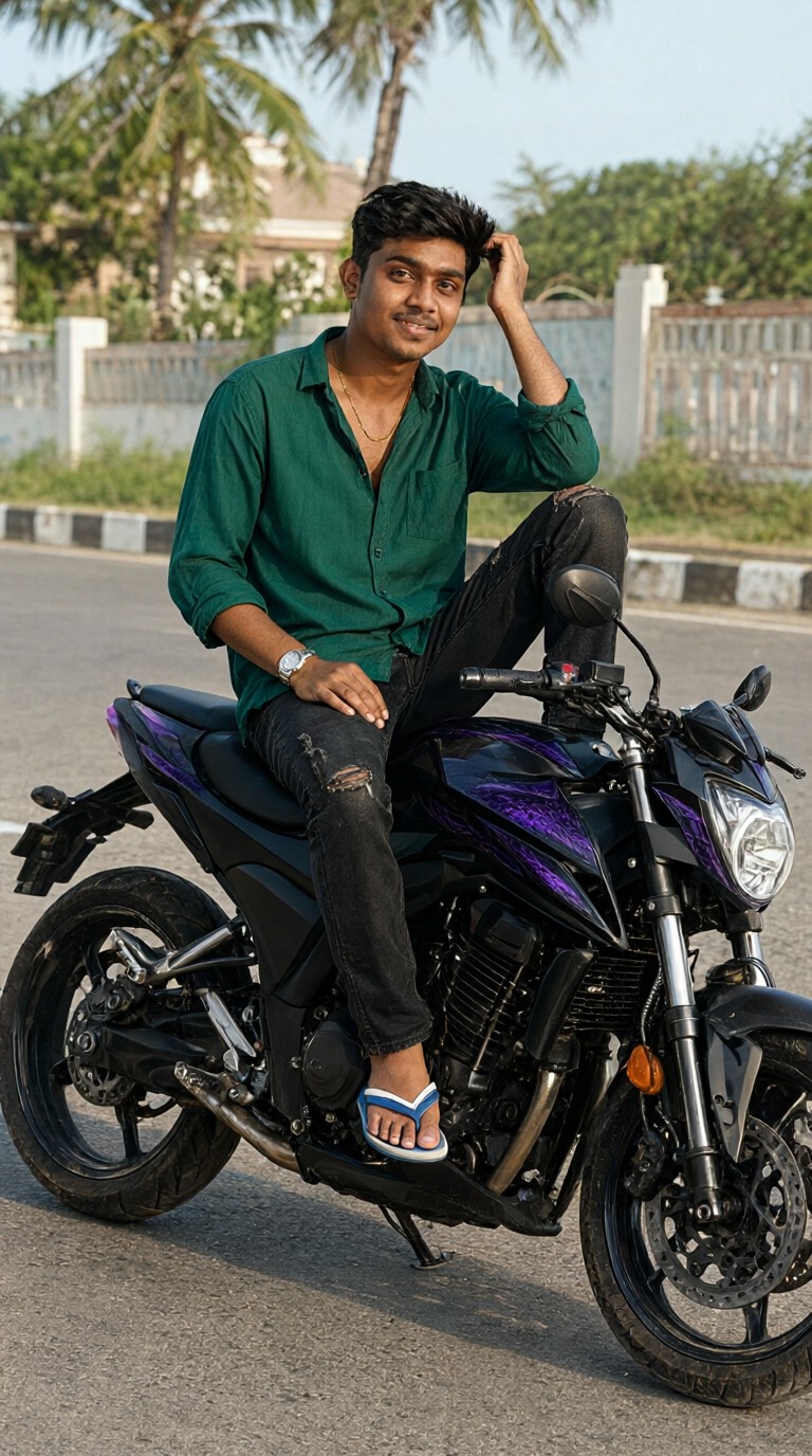 Handsome Man With Motorcycle image