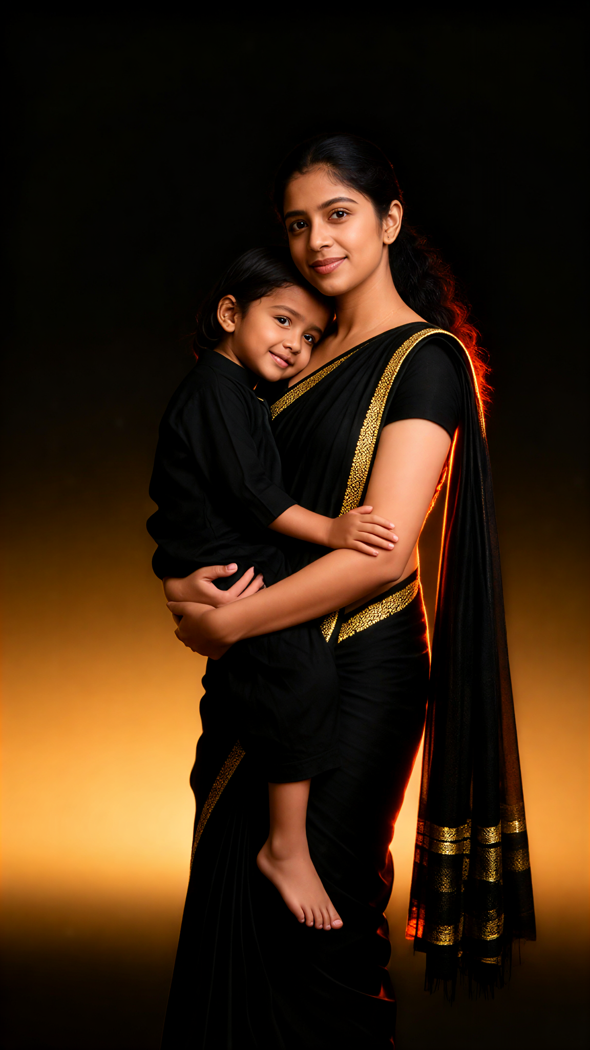 Black Saree Standing Hug image