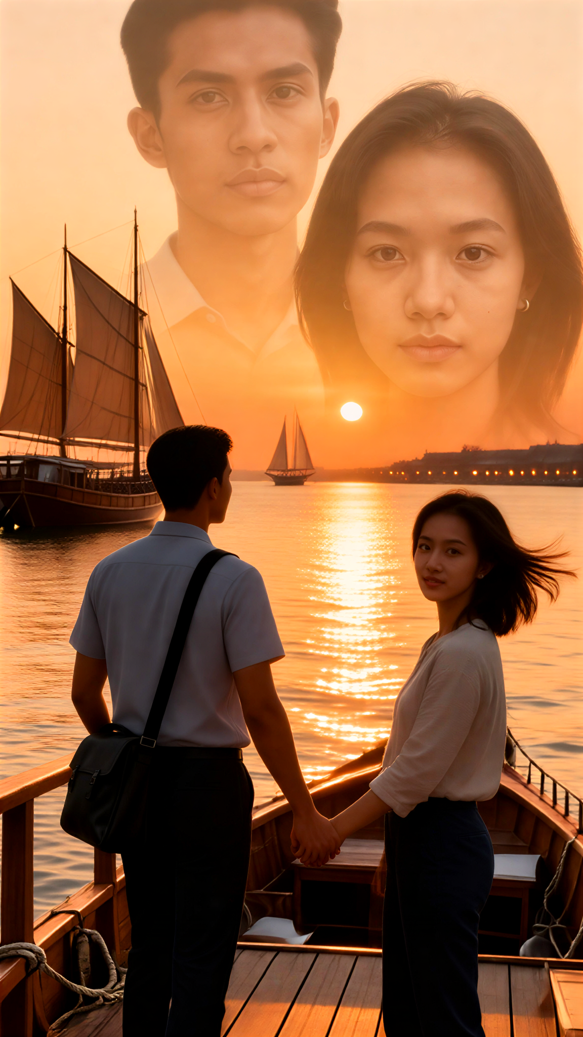 Harbor holding hands at dusk image