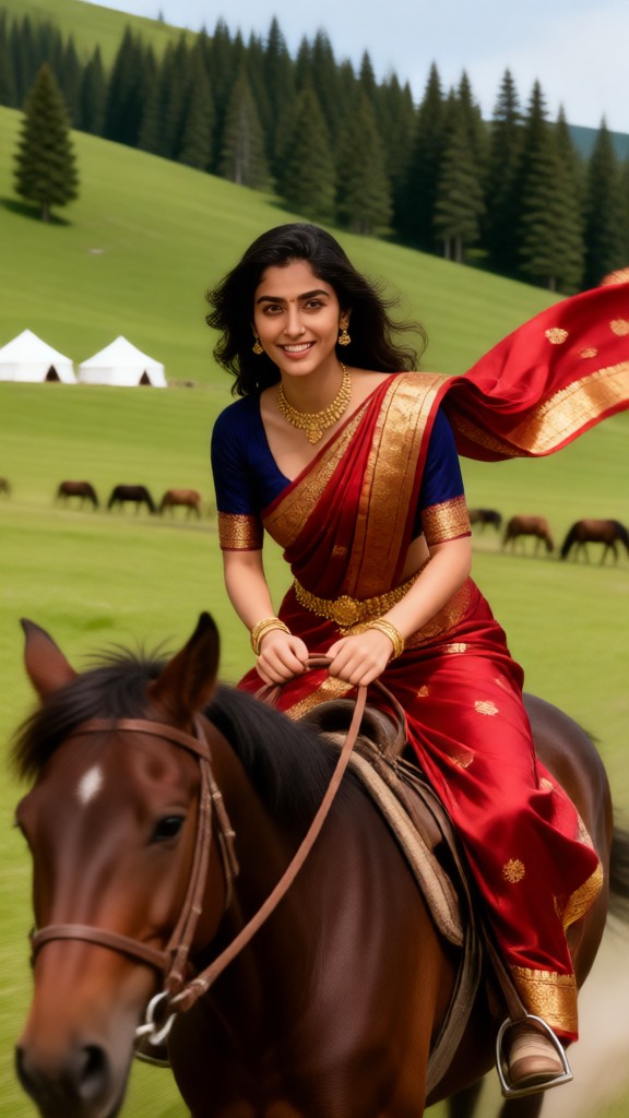 Horse-riding in a sari image