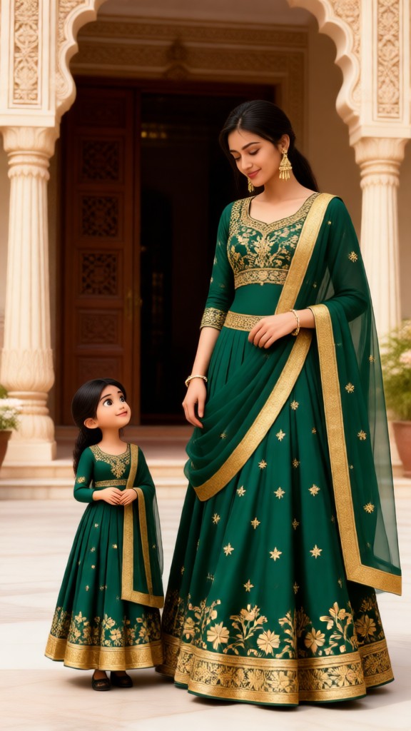 A Little Beautiful Girl in Green Sari image