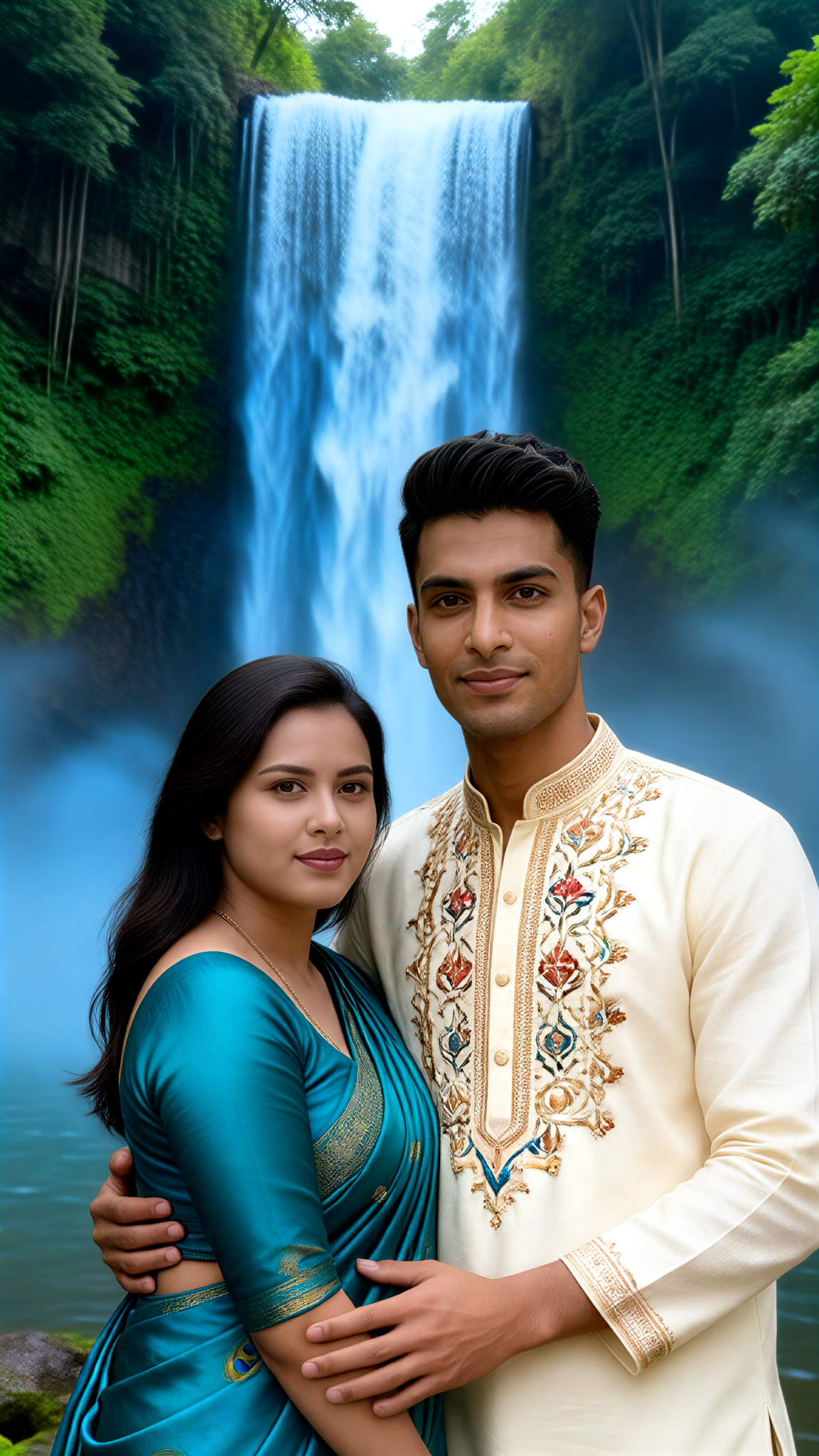 Peacock Waterfall Couple image