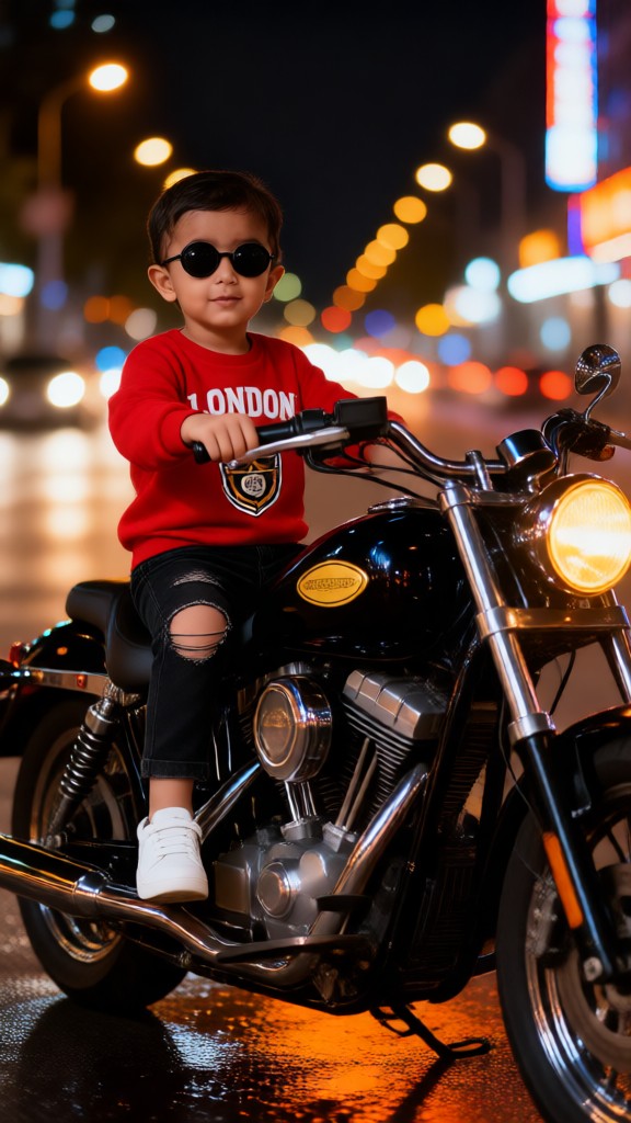 Baby’s Night-Time Motorcycle Photo Shoot image