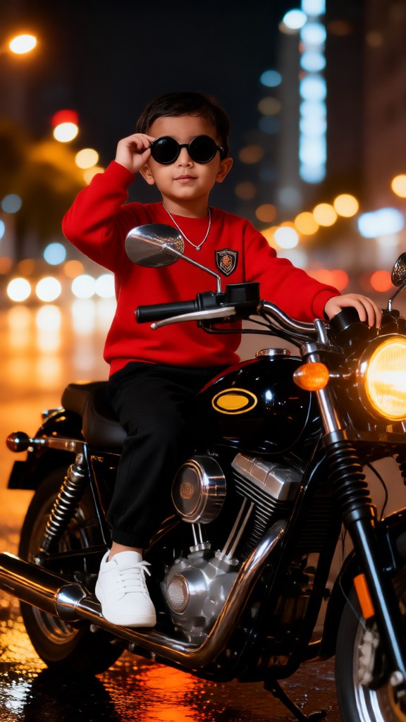 Baby’s Night-Time Motorcycle Photo Shoot image