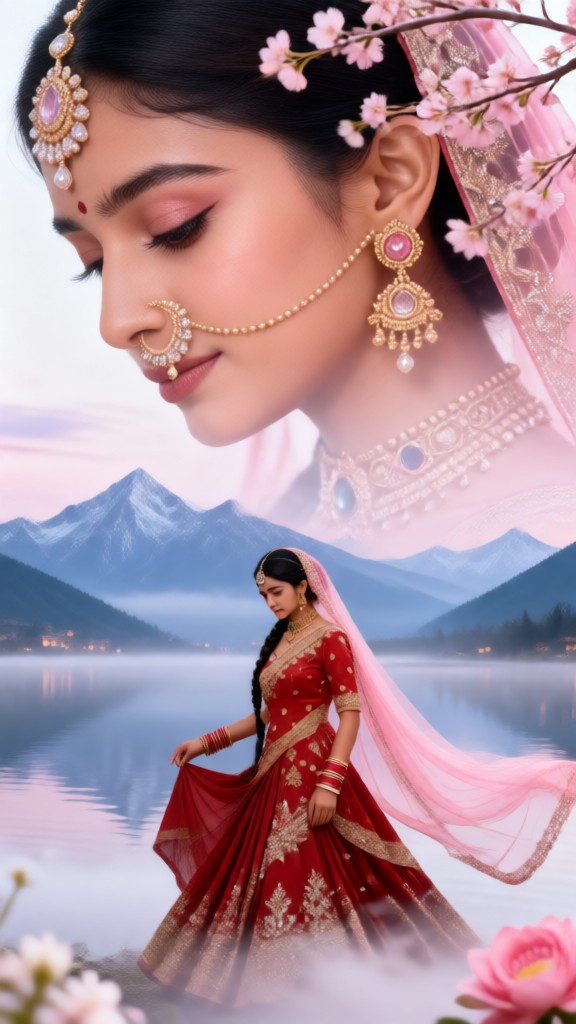 Double composition peach blossom sari image