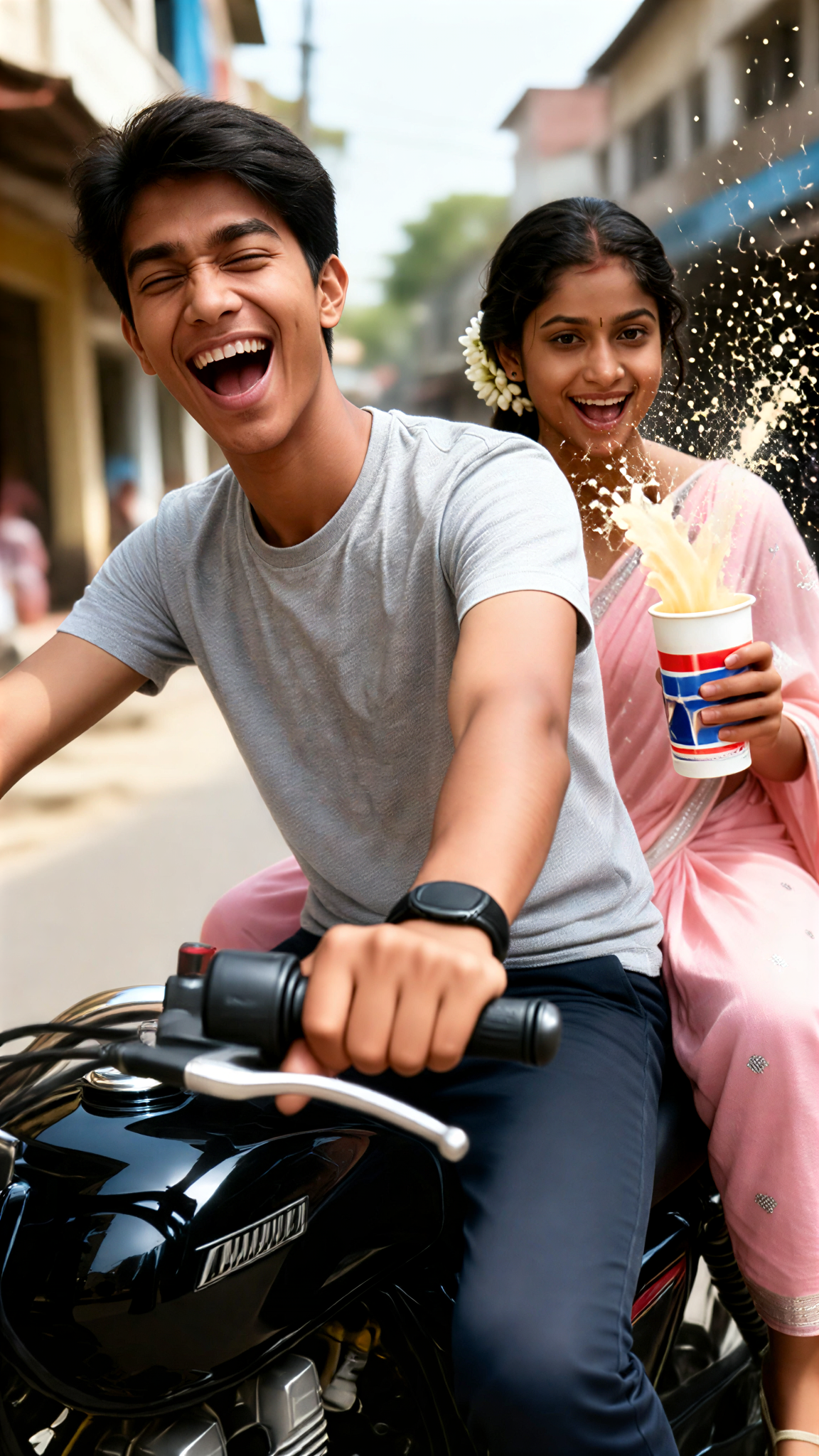 Locomotive milk tea, street-side couple image