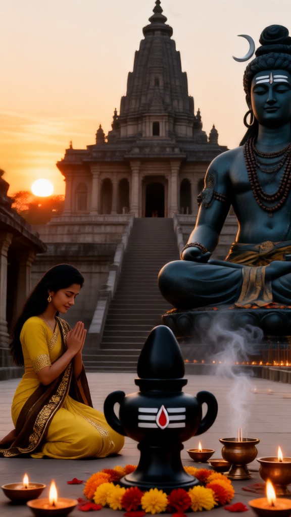 Worship the statue of Shiva image
