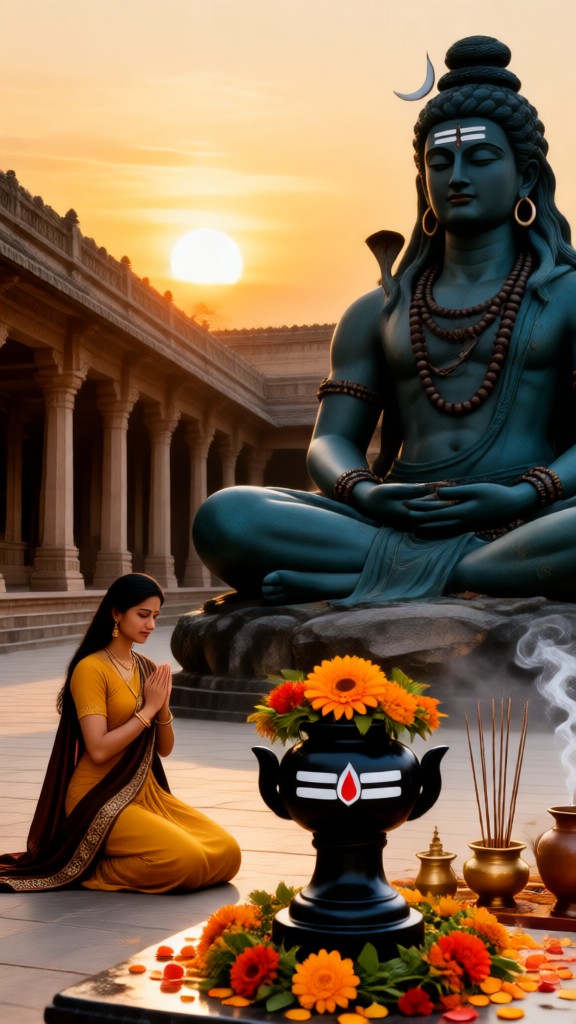 Worship the statue of Shiva image