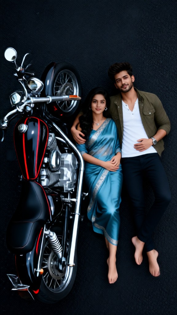Highway motorcycle photo with exposed couple image