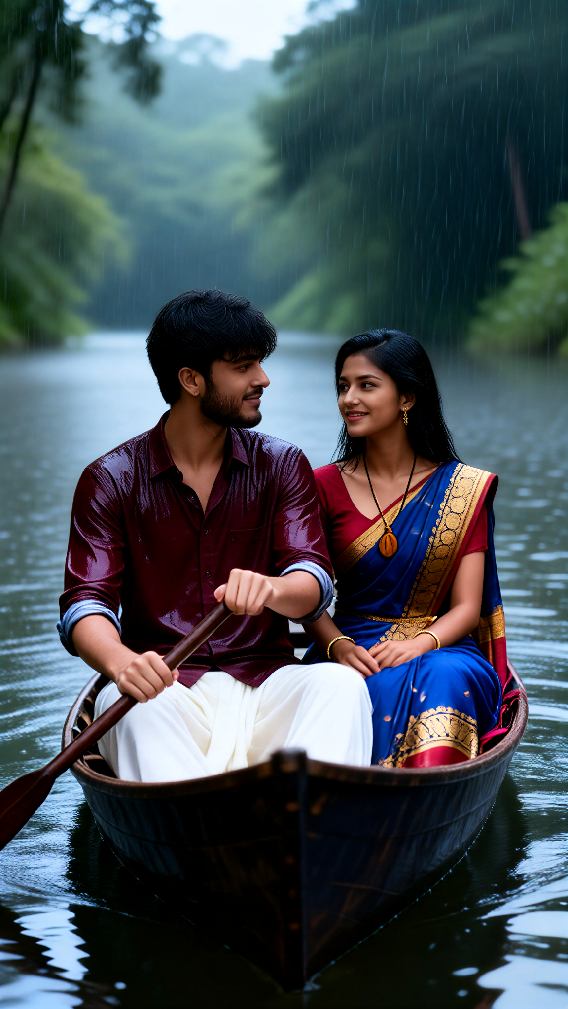 Sweet Couple on a boat in the rain image