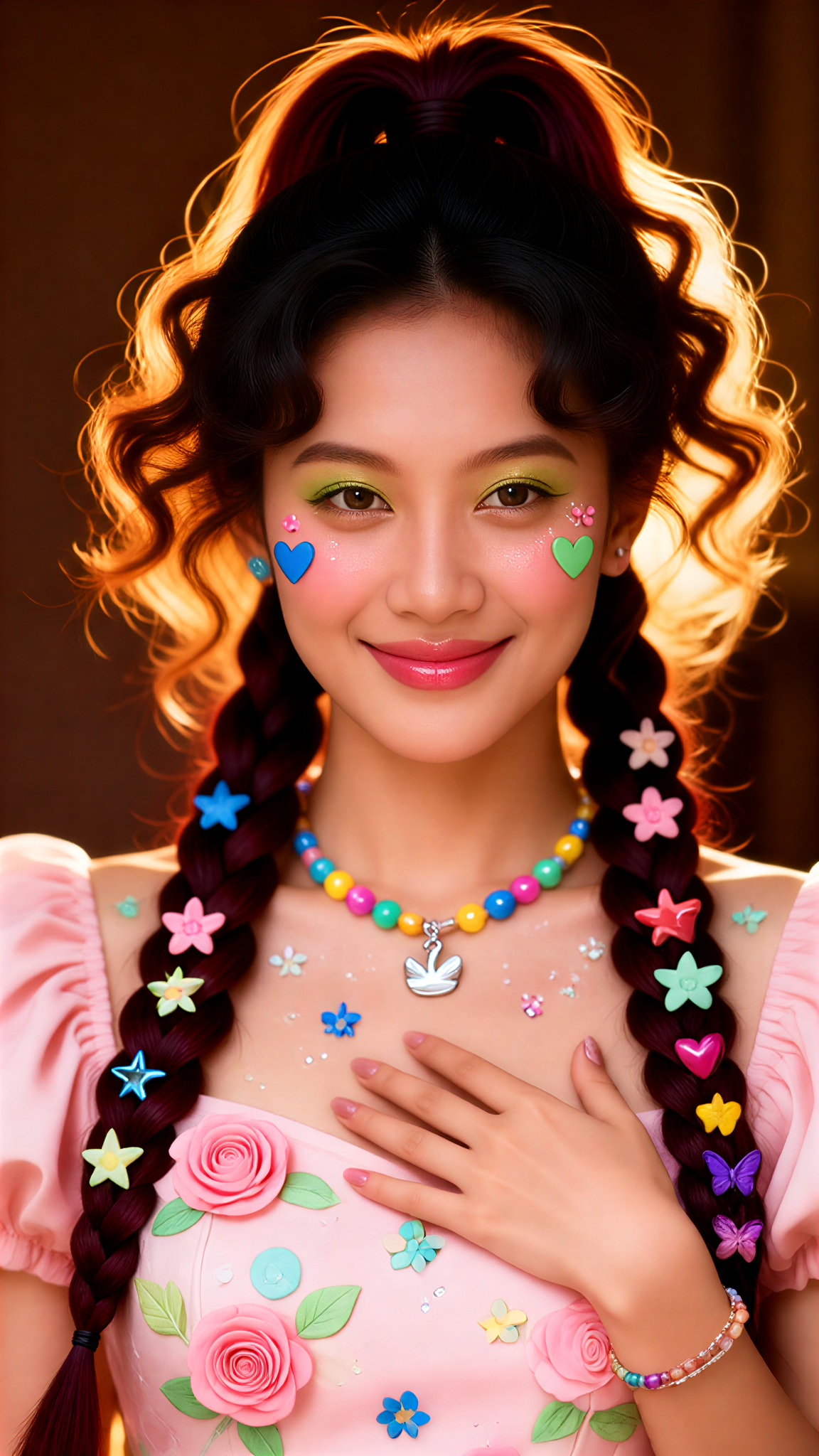 빛나는 배경 컬러풀 스티커+여자 image