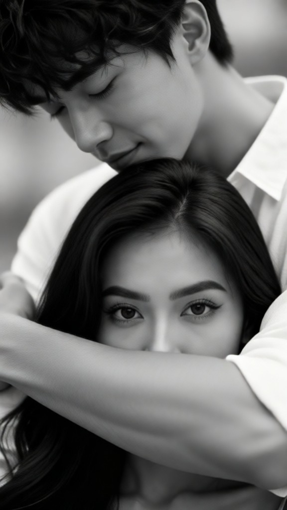 Black and White Couple Covering Mouth Wallpaper image