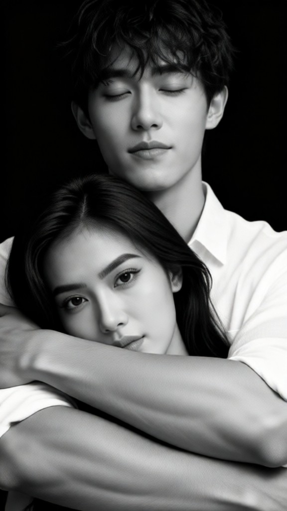 Black and White Couple Covering Mouth Wallpaper image