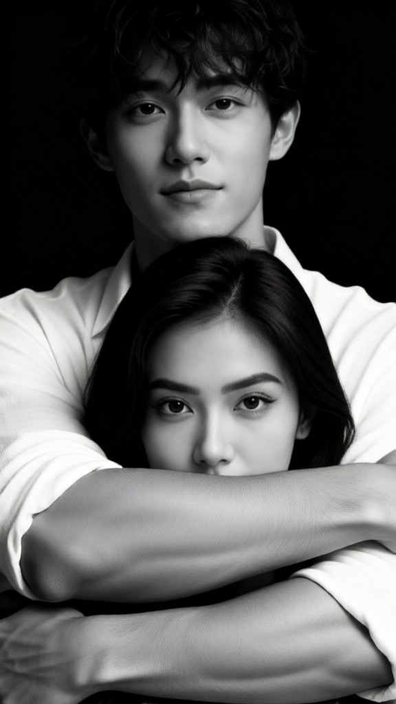 Black and White Couple Covering Mouth Wallpaper image