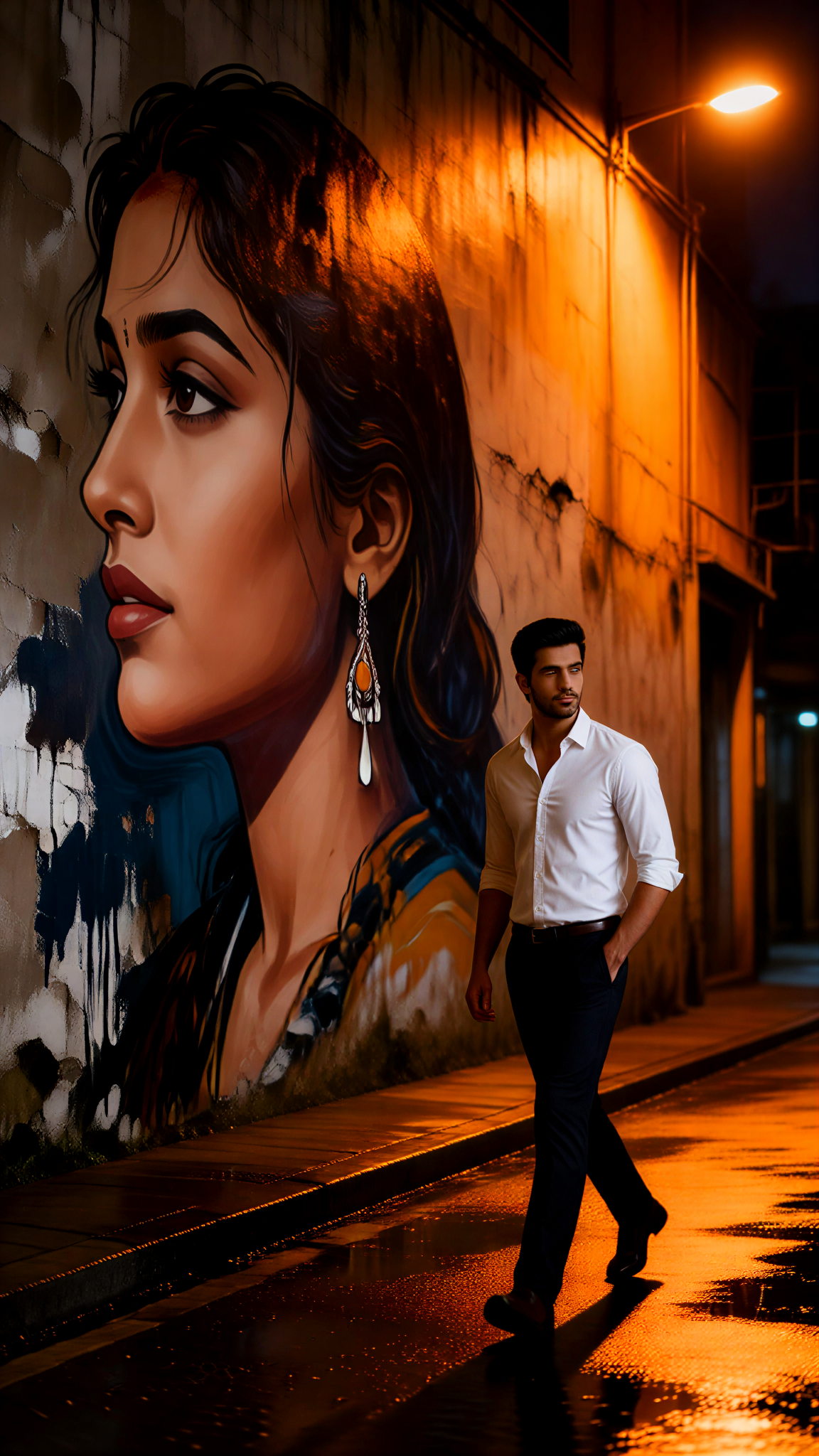 Dim street-side murals image