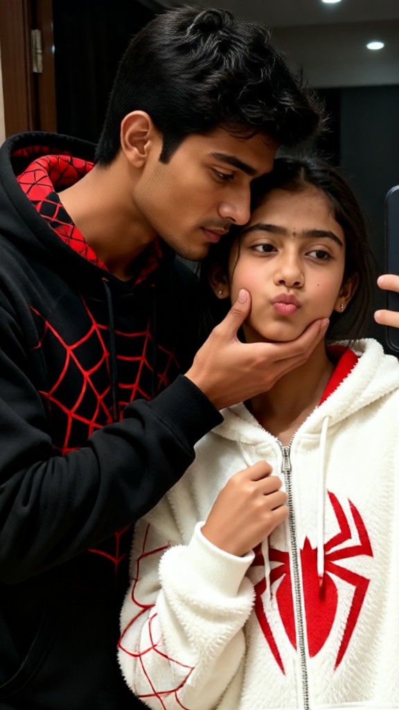 Mirror selfie while pinching cheeks image