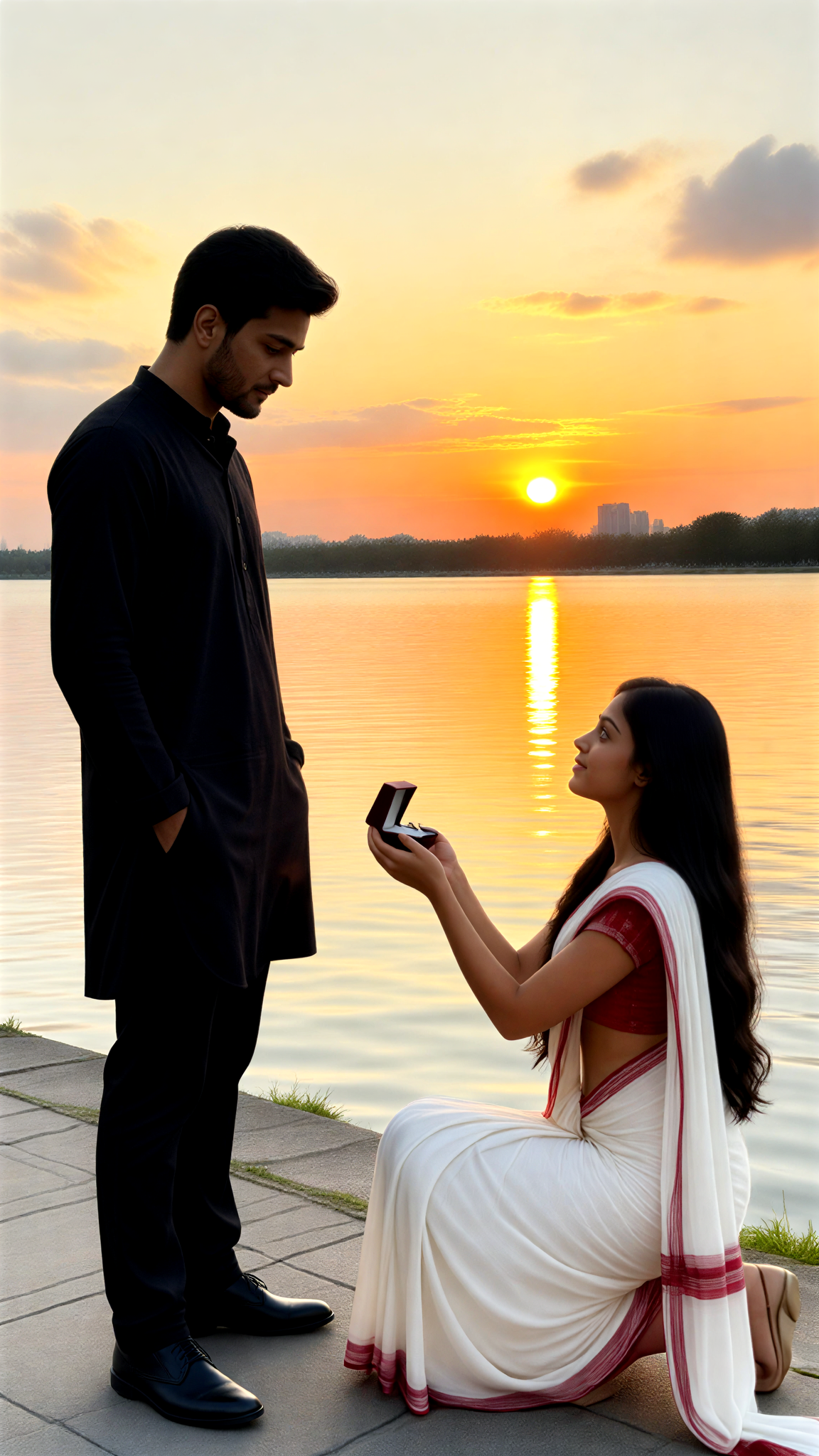 A proposal against the backdrop of the setting sun image
