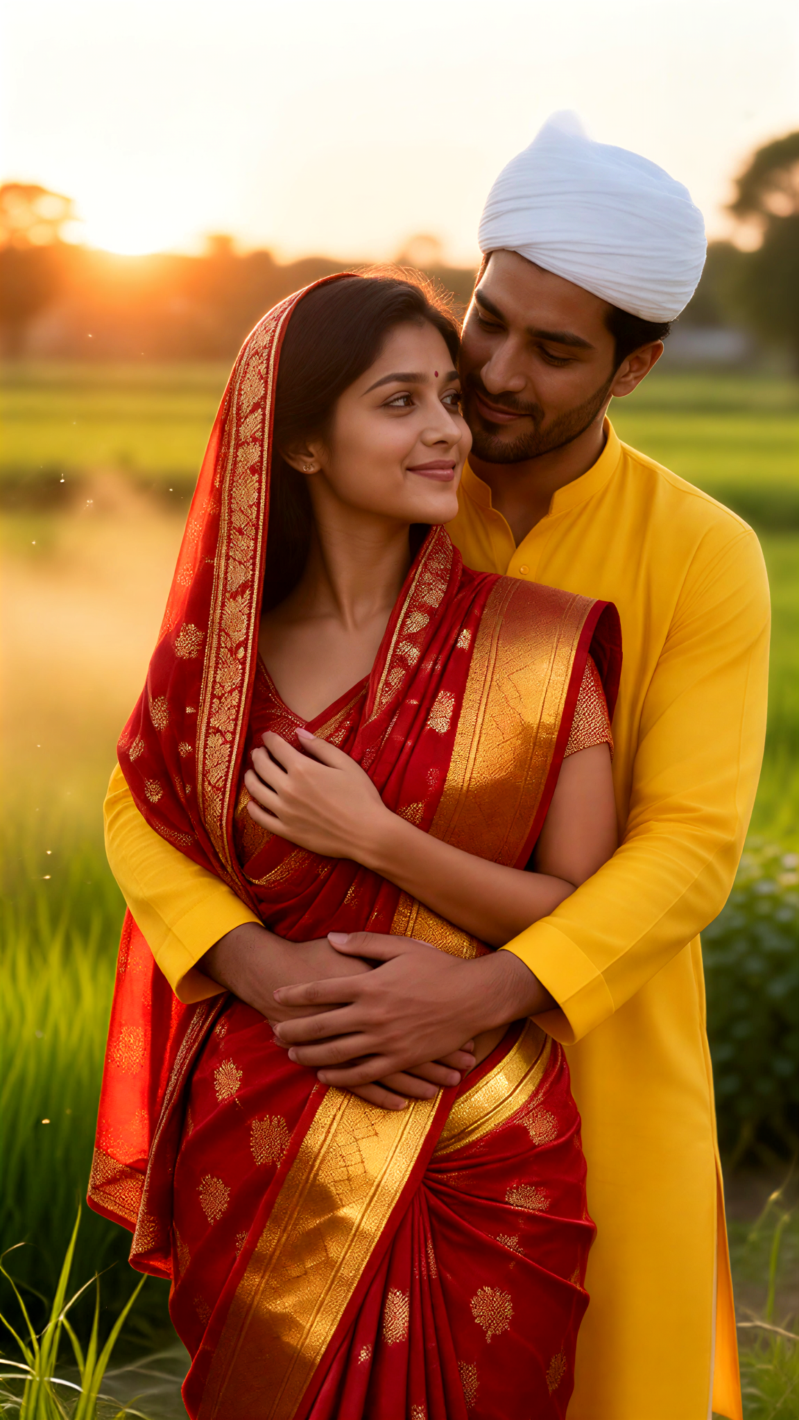 A couple gazing at each other on the grass image