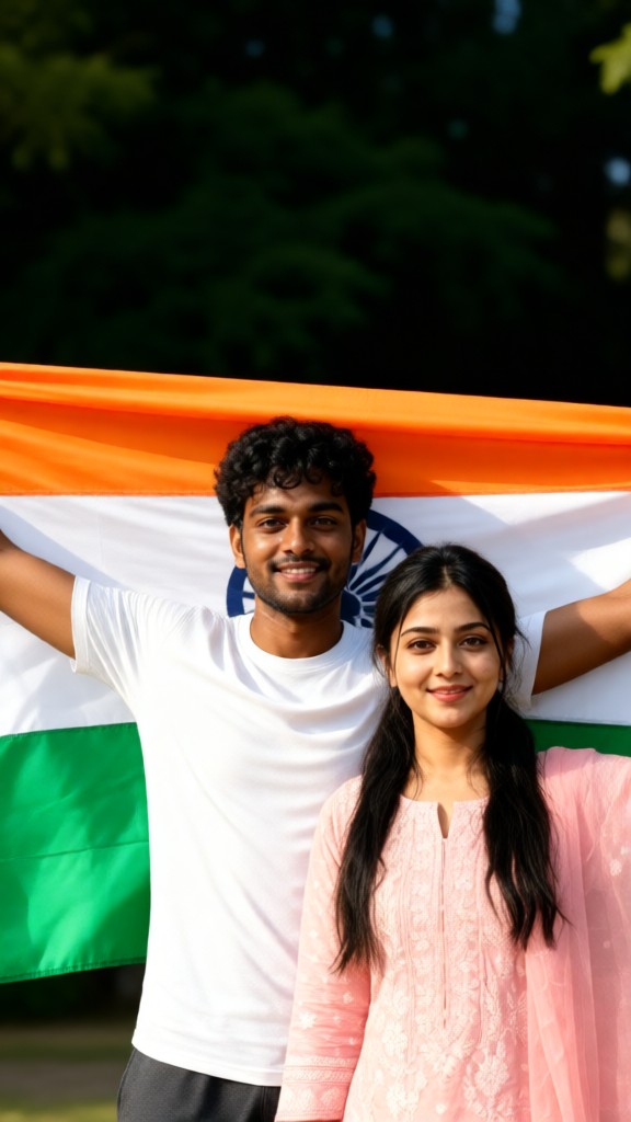 Paar und die indische Flagge-03 image