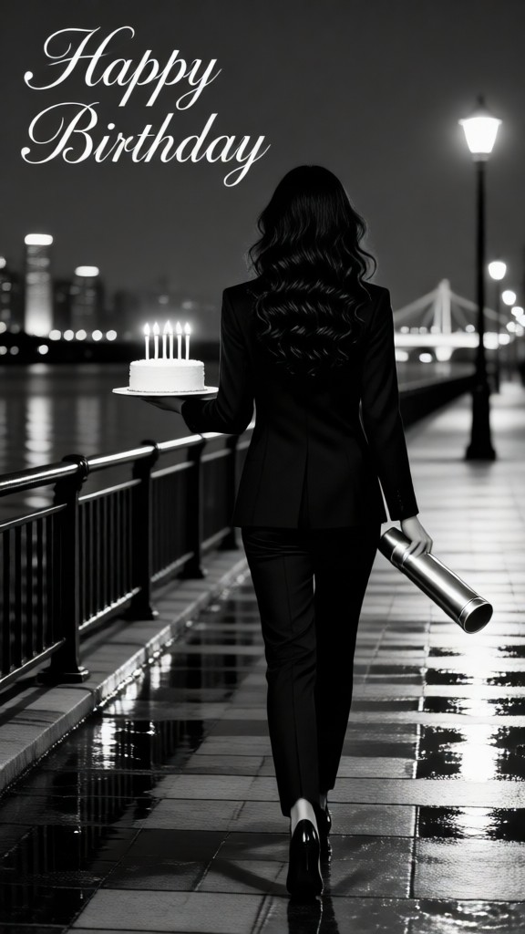 Black-and-white birthday celebration video image