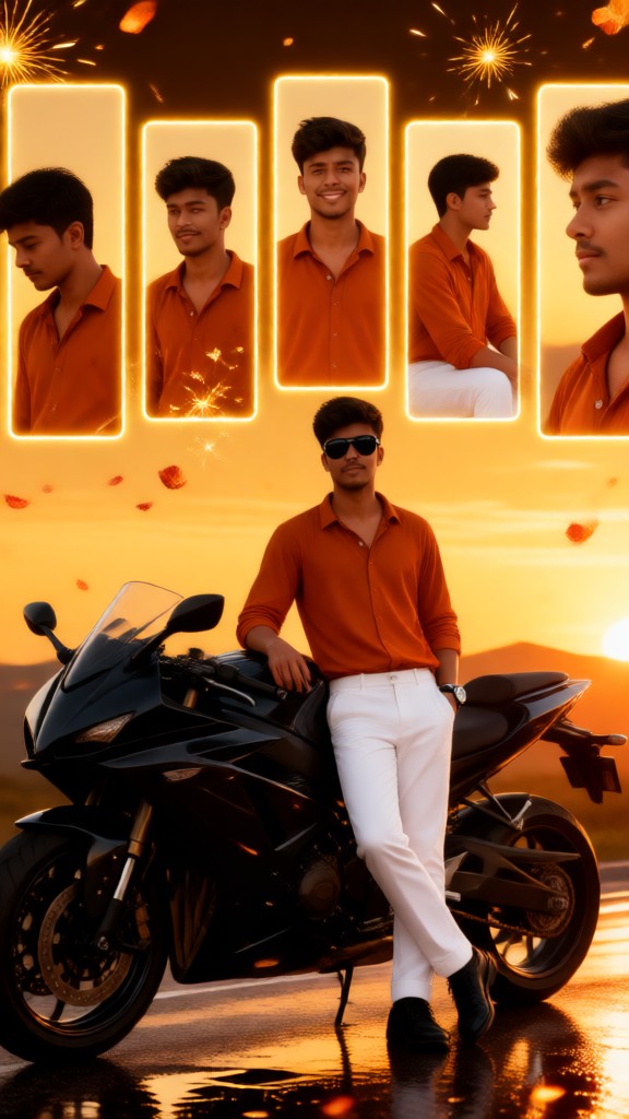 Men's Motorcycle Photo Shoot with Five-Exposure Technique image