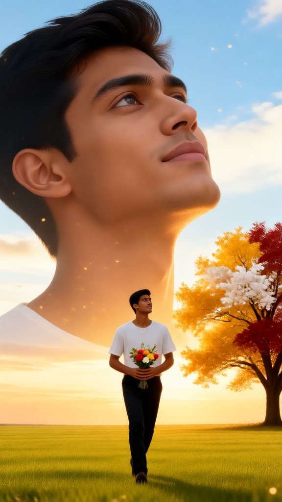 Double exposure of yellow flower clusters image